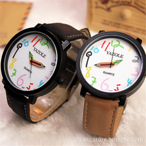 Yazole 329 New Student Casual Cheap Watch Brown Leather Analog Quartz Wrist Watches Dress Colorful Children Watch